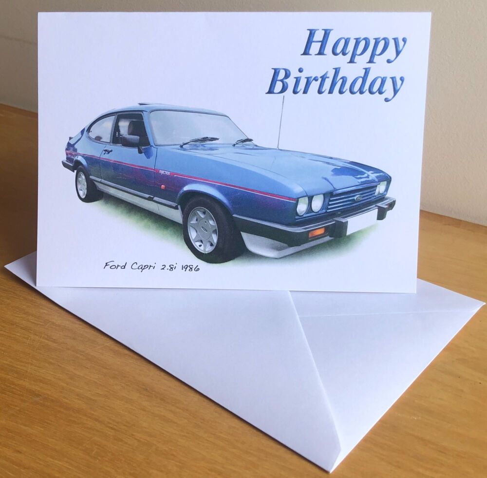 Ford Capri 2.8i 1986 (Blue) - Birthday, Anniversary, Retirement or Blank Ca