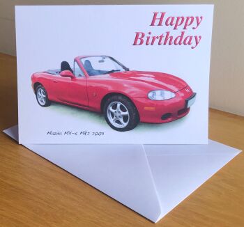 Mazda MX-5 Mk2 1995 (Red)- Birthday, Anniversary, Retirement or Blank Card & Envelope