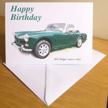 MG Midget 1275cc 1972 - Birthday, Anniversary, Retirement or Blank Card & Envelope