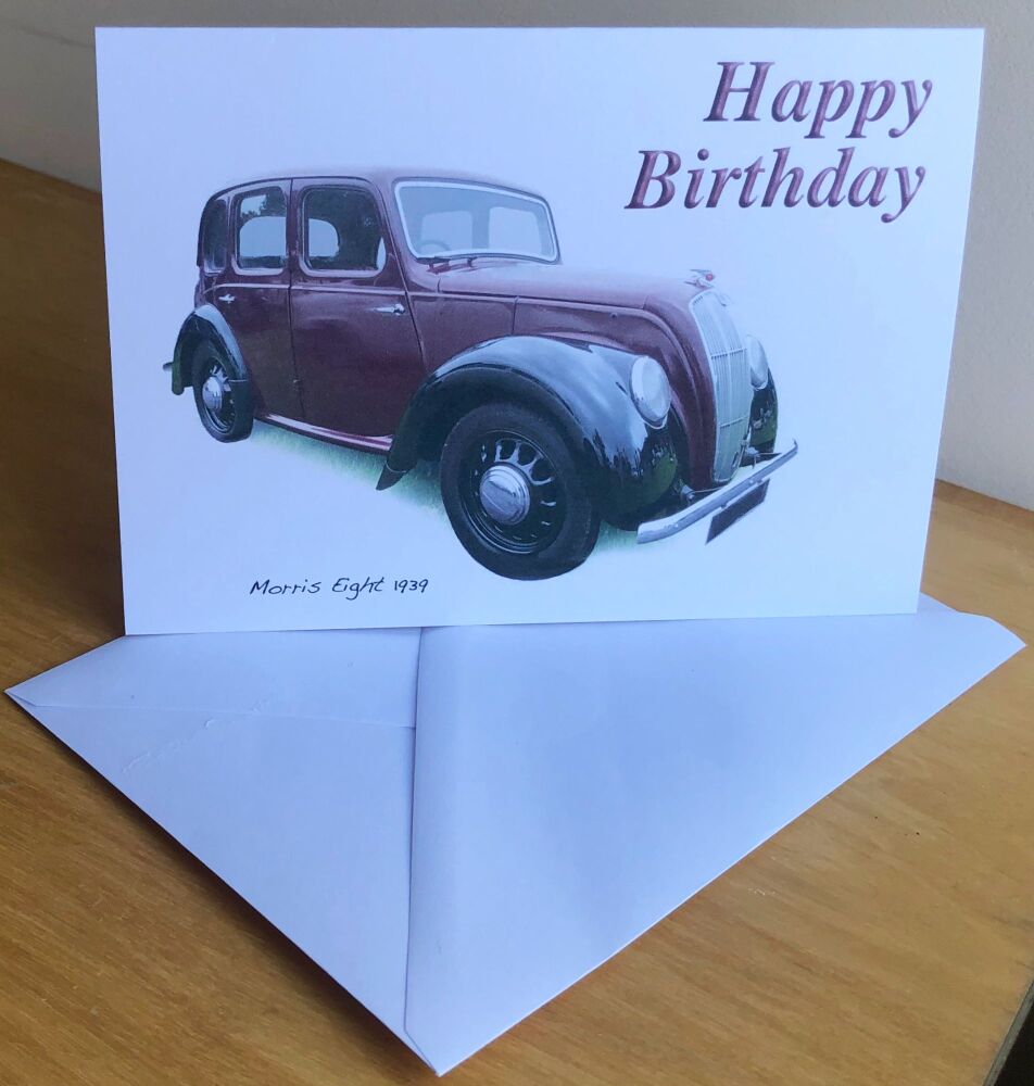 Morris Eight 1939 - Birthday, Anniversary, Retirement or Blank Card & Envel