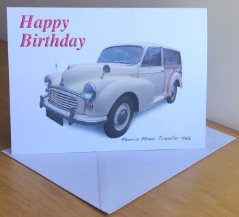 Morris Minor Traveller 1966 (Cream) - Birthday, Anniversary, Retirement or Blank Card & Envelope
