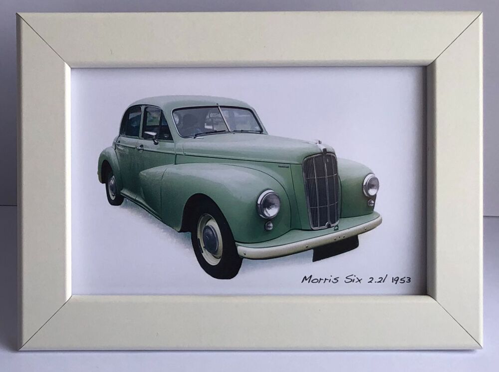 Morris Six 2.2 litre 1953 - 4x6in Black or White coloured frame - Free UK D