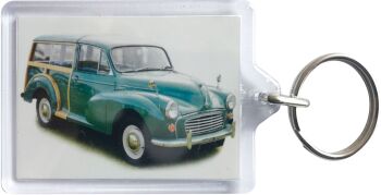 Morris Minor Traveller 1966 (Green) - Plastic Keyring with 35 x 50mm Insert - Free UK Delivery