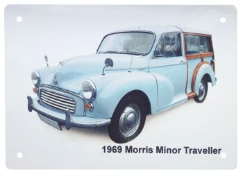Morris Minor Traveller 1969 (Pale Blue)- Aluminium Plaque 148 x 210mm A5 or 203 x 304mm