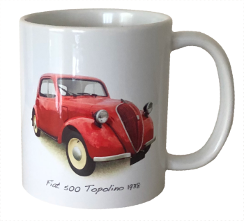 Fiat 500 Topolino 1938 - 11oz Ceramic Mug - Ideal Gift for the Classic Italian Car Fan - Single or Set of Four(4)