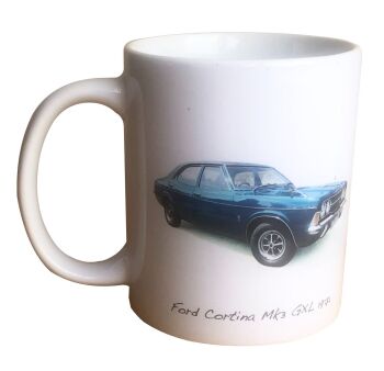 Ford Cortina Mk3 GXL 1971 - 11oz Ceramic Mug - Ideal Gift for Ford fan - Single or Set of Four(4)
