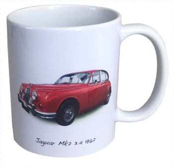 Jaguar Mk2 3.4 1962 (Red) - 11oz Ceramic Mug - Ideal Gift for the Car Enthusiast - Single or Set of Four(4)