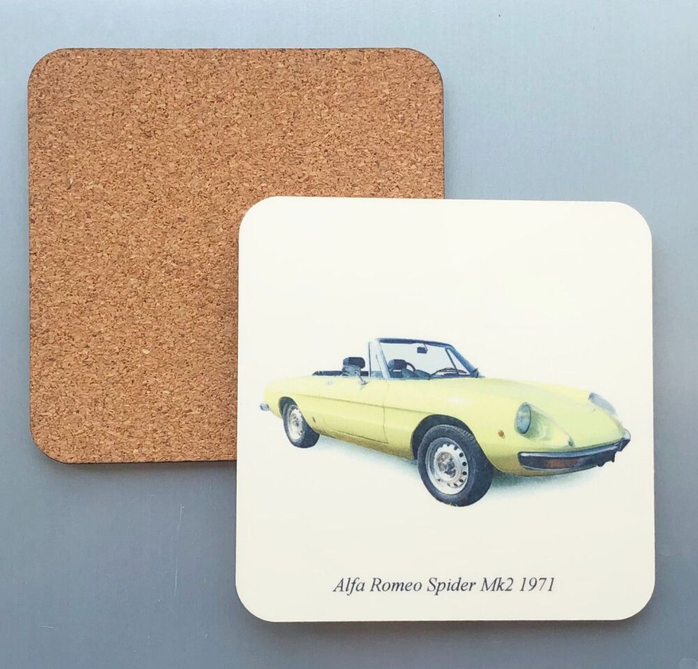 Alfa Romeo Spider Series 2 1971 - 95mm Coasters with Cork back - Single or 