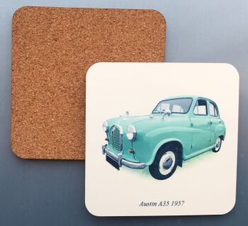 Austin A35 1957 - 95mm Coasters with Cork back - Single or Set of Four(4)