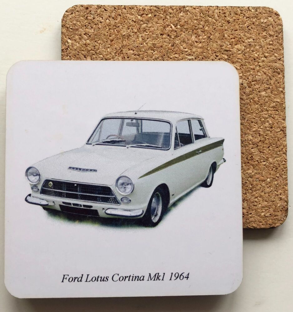 Ford Lotus Cortina Mk1 1964 - 95mm Coasters with Cork back - Single or Set 