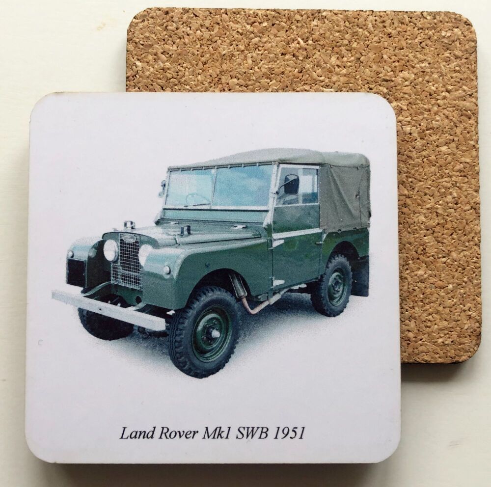 Land Rover Series 1 SWB 1951 - 95mm Coasters with Cork back - Single or Set