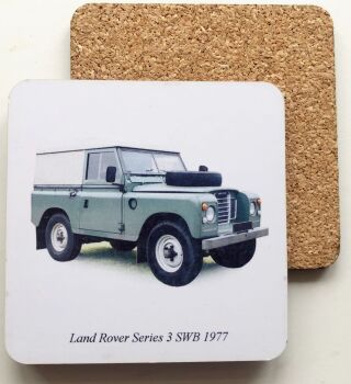 Land Rover Series 3 SWB 1977 - 95mm Coasters with Cork back - Single or Set of Four(4)