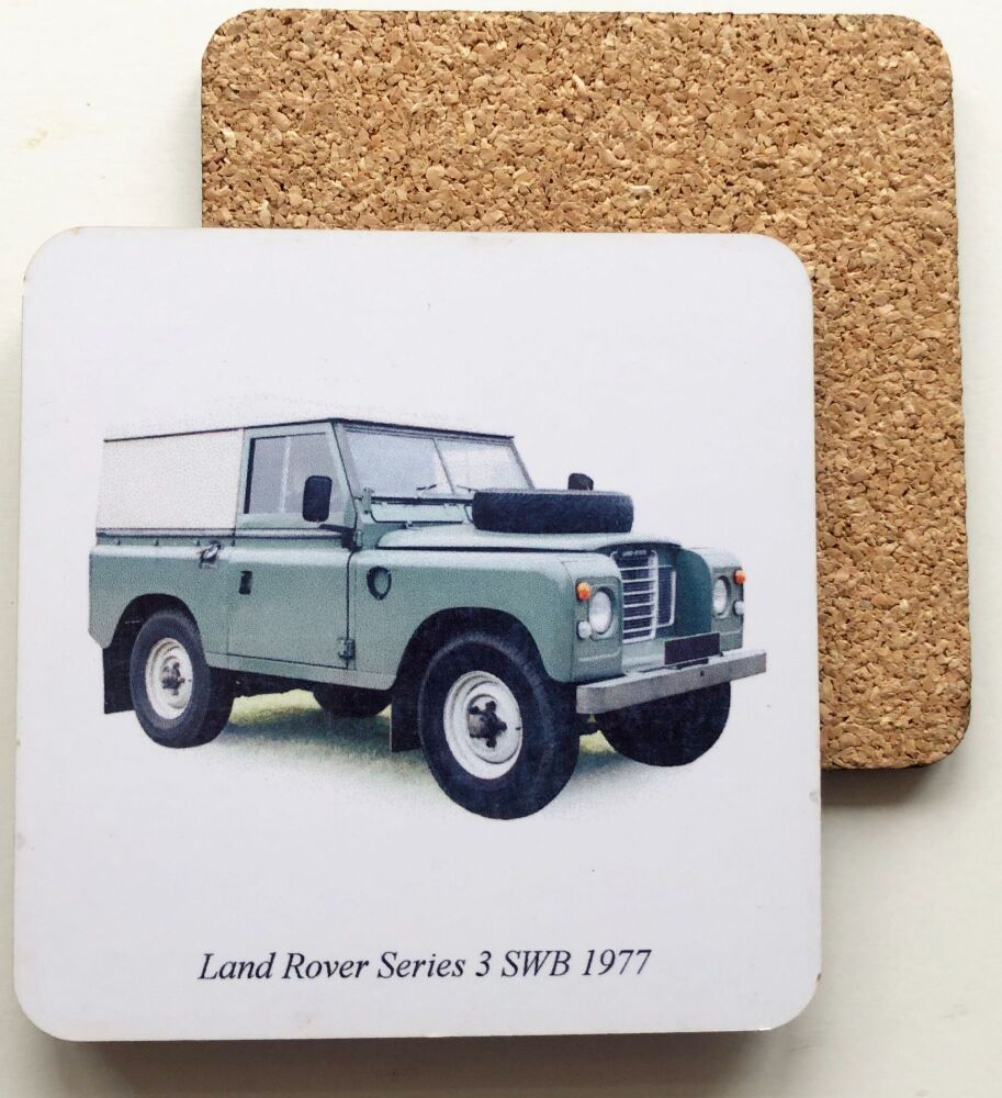 Land Rover Series 3 SWB 1977 - 95mm Coasters with Cork back - Single or Set