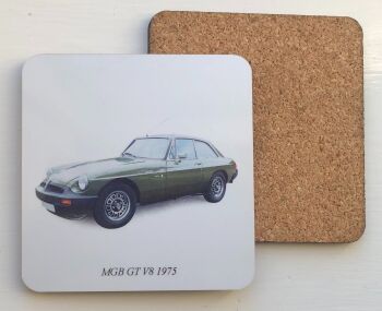 MGB GT V8 1975 - 95mm Coasters with Cork back - Single or Set of Four(4)