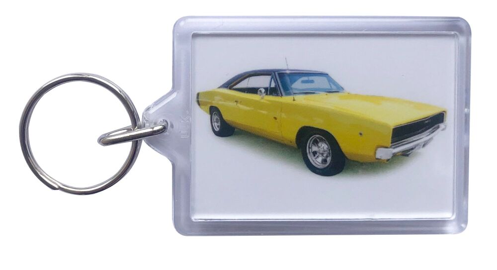 Dodge Charger R/T 1968 - Plastic Keyring with 35 x 50mm Insert - Free UK De