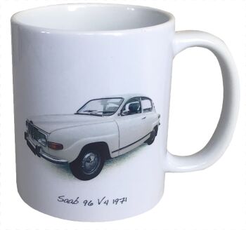 Saab 96 1971 - 11oz Ceramic Mug - Classic Scandinavian Car Souvenir- Single or Set of Four(4)