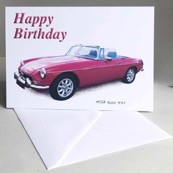 MGB Convertible 1972 (Red) - Birthday, Anniversary, Retirement or Blank Card & Envelope