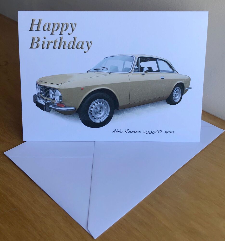 Alfa Romeo 2000GTV 1972 - Birthday, Anniversary, Retirement or Blank Card &