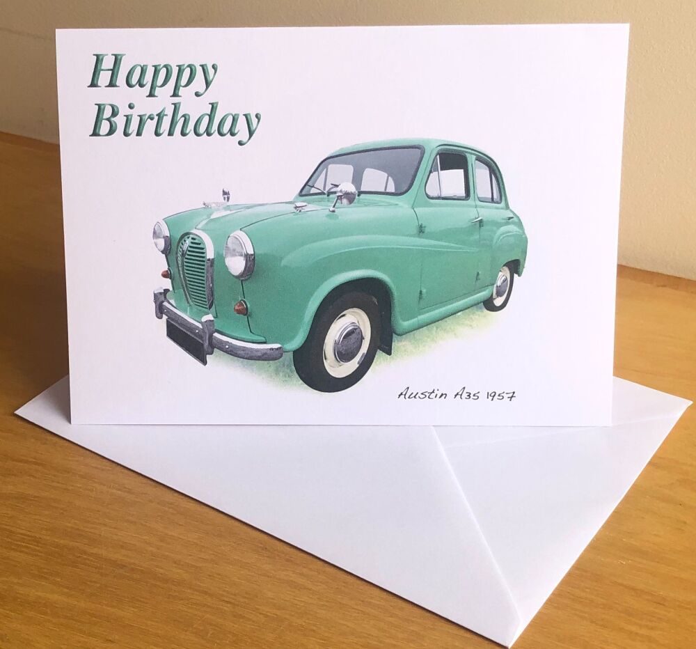 Austin A35 1957 - Birthday, Anniversary, Retirement or Blank Card & Envelop