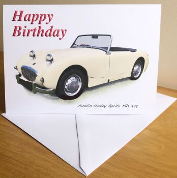 Austin Healey Sprite Mk1 1959 - Birthday, Anniversary, Retirement or Blank Card & Envelope