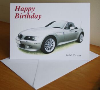 BMW Z3 2001 - Birthday, Anniversary, Retirement or Blank Card & Envelope