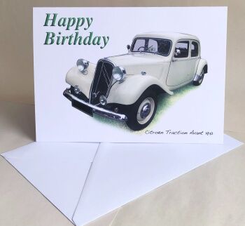 Citroen Traction Avant 1951 - Birthday, Anniversary, Retirement or Blank Card & Envelope