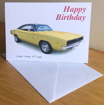 Dodge Charger R/T 1968 - Birthday, Anniversary, Retirement or Blank Card & Envelope