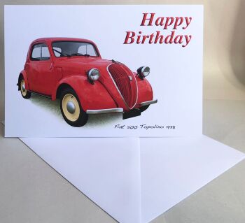 Fiat 500 Topolino 1938 - Birthday, Anniversary, Retirement or Blank Card & Envelope