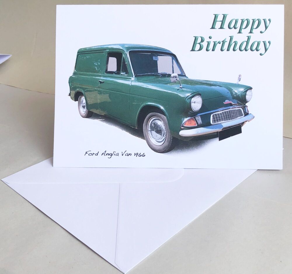Ford Anglia Van 1966 - Birthday, Anniversary, Retirement or Blank Card & En