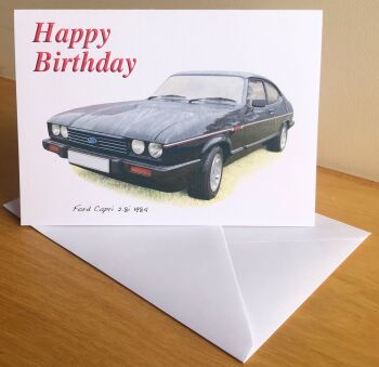 Ford Capri 2.8i 1984 (Black) - Birthday, Anniversary, Retirement or Blank Card & Envelope