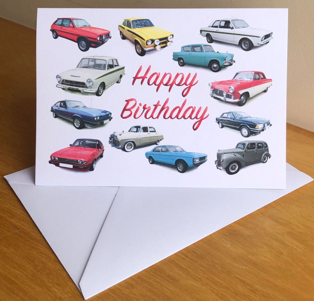 Ford Classic Cars - Birthday, Anniversary, Retirement or Blank Card & Envel