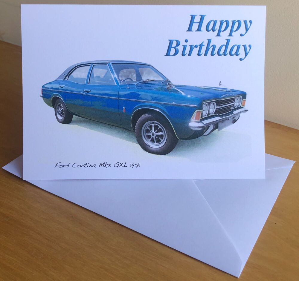 Ford Cortina Mk3 GLX 1971 - Birthday, Anniversary, Retirement or Blank Card
