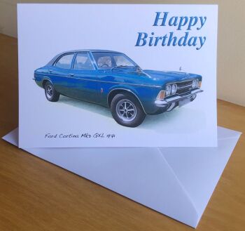Ford Cortina Mk3 GLX 1971 - Birthday, Anniversary, Retirement or Blank Card & Envelope