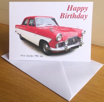 Ford Zephyr Mk2 1961 - Birthday, Anniversary, Retirement or Blank Card & Envelope