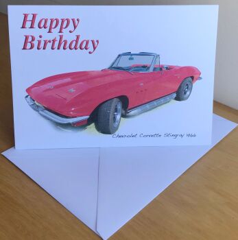 Chevrolet Corvette Stingray 1966 - Birthday, Anniversary, Retirement or Blank Card & Envelope