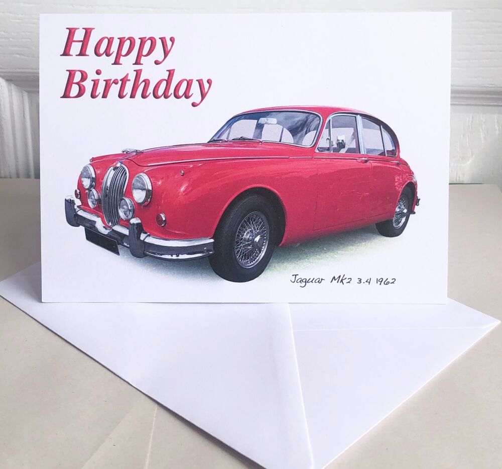 Jaguar Mk 2 3.4 1962 (Red) - Birthday, Anniversary, Retirement or Blank Car