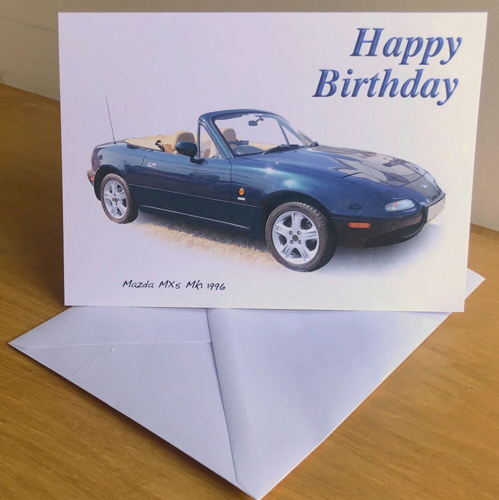 Mazda MX-5 Mk1 1991 - Birthday, Anniversary, Retirement or Blank Card & Envelope