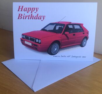 Lancia Delta HF Integrale 1992- Birthday, Anniversary, Retirement or Blank Card & Envelope