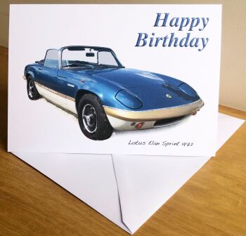 Lotus Elan Sprint 1972 (Blue)- Birthday, Anniversary, Retirement or Blank Card & Envelope