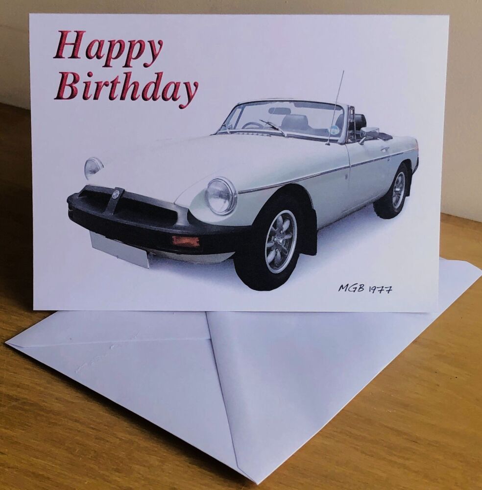 MGB Convertible 1977 (White) - Birthday, Anniversary, Retirement or Blank C