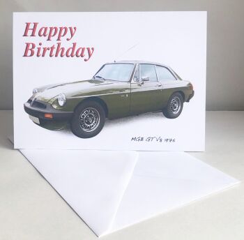 MGB GT V8 1975 - Birthday, Anniversary, Retirement or Blank Card & Envelope