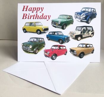 Mini Classic Cars - Birthday, Anniversary, Retirement or Blank Card & Envelope