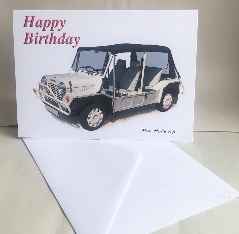 Mini Moke 1991 - Birthday, Anniversary, Retirement or Blank Card & Envelope