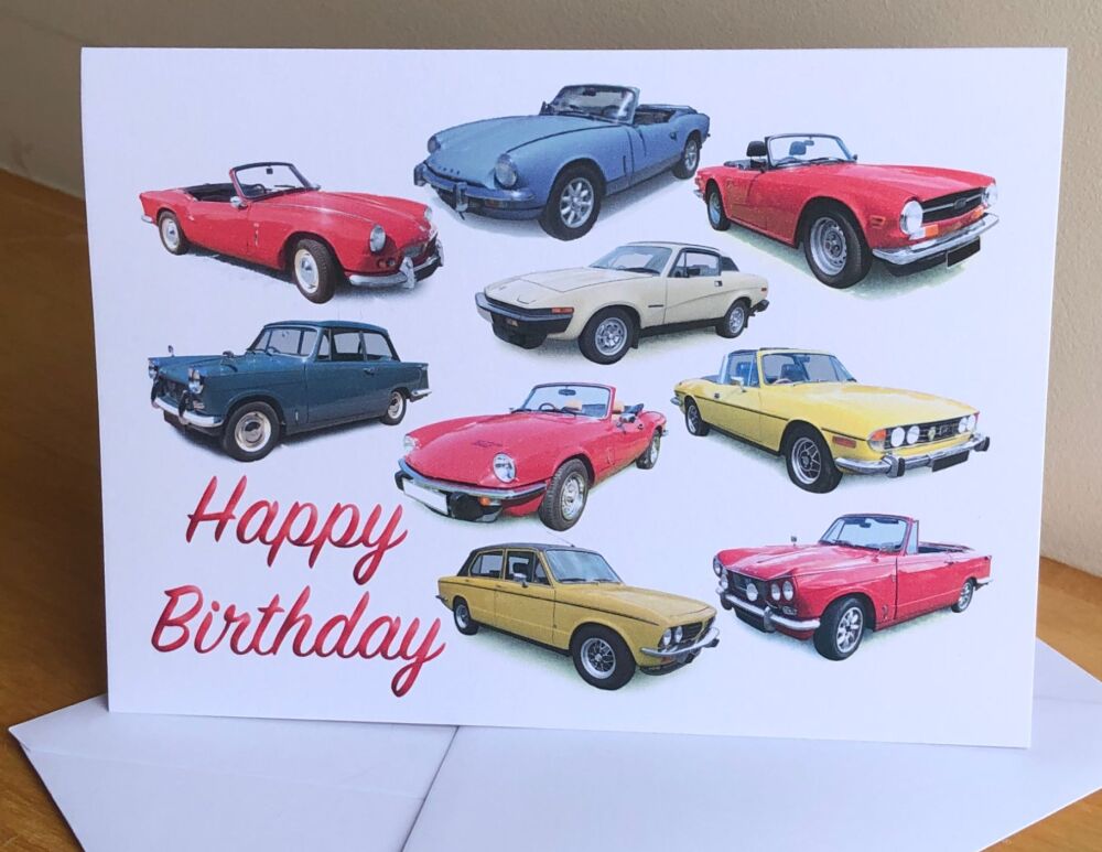 Triumph Classic Cars - Birthday, Anniversary, Retirement or Blank Card & En