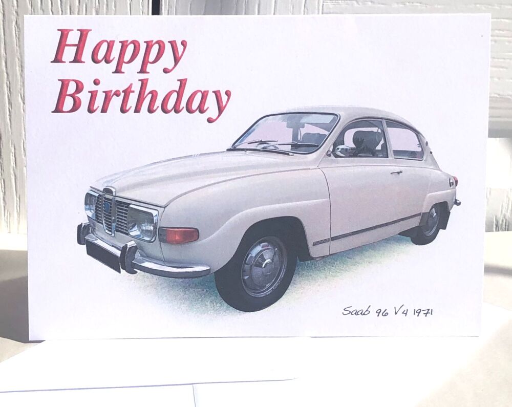 Saab 96 V4 1971 - Birthday, Anniversary, Retirement or Blank Card & Envelop
