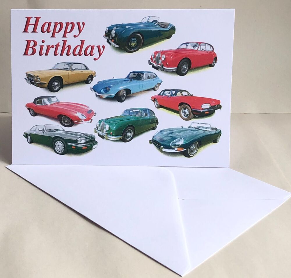 Jaguar Classic Cars - Birthday, Anniversary, Retirement or Blank Card & Envelope