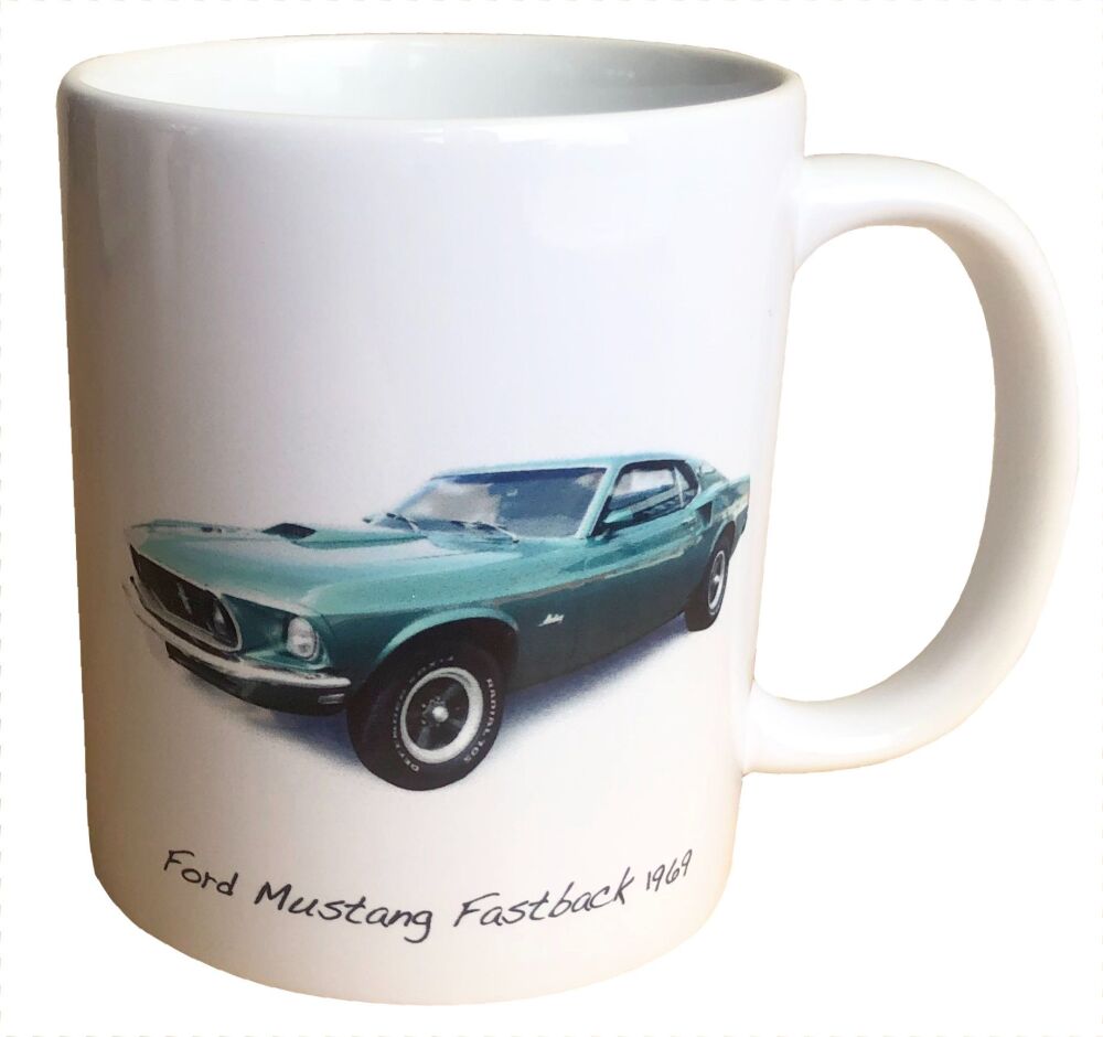 Ford Mustang Fastback 1969 - 11oz Ceramic Mug - Ideal Gift for the American Car Enthusiast - Single or Set of Four(4)