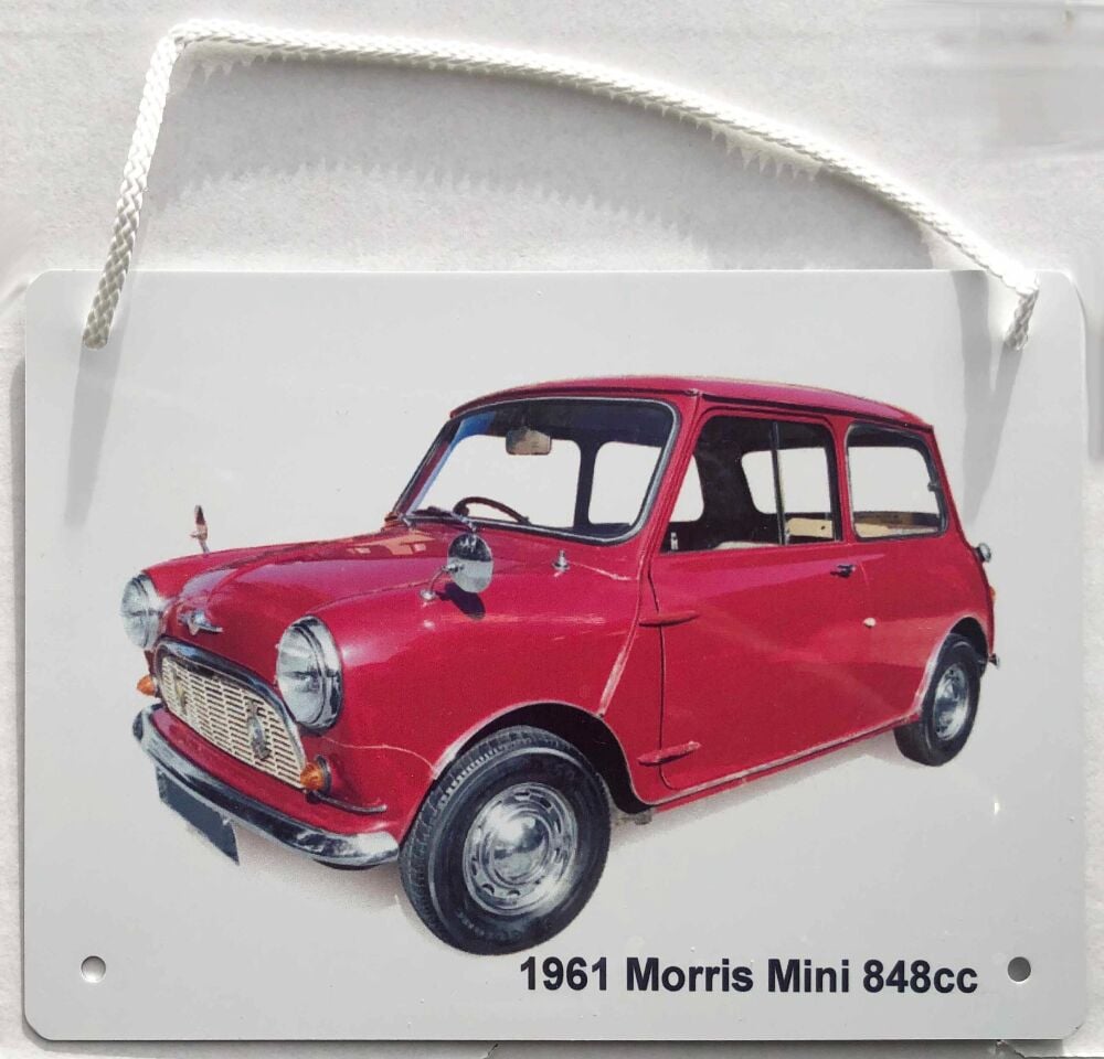 Mini 848cc 1961 (Red)- Aluminium Plaque A5 148 x 210mm or 203 x 304mm