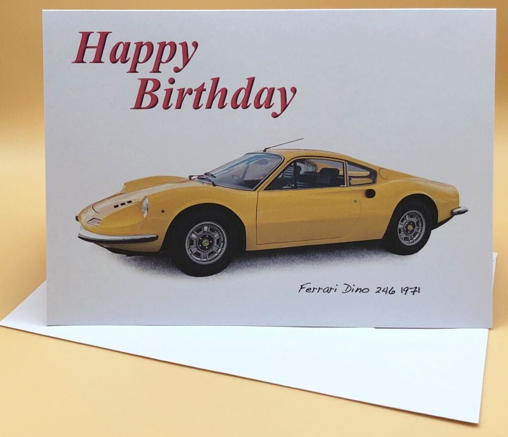 Ferrari 246 Dino 1971 - Birthday, Anniversary, Retirement or Blank Card & Envelope