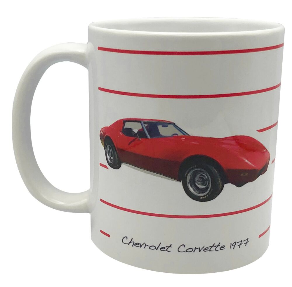 Chevrolet Corvette 1977 -  11oz Ceramic Mug Design - Stripe Design - Gift for USA Car Fan - Single or Set of Four(4)